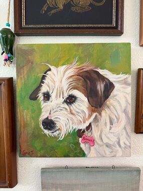 Original Dog Portrait Canvas Painting, Signed and Dated 2008